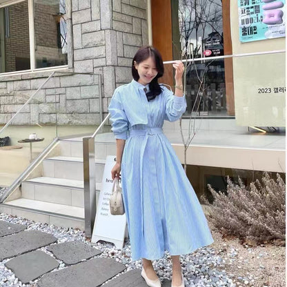 Azure Stripe Dress with belt