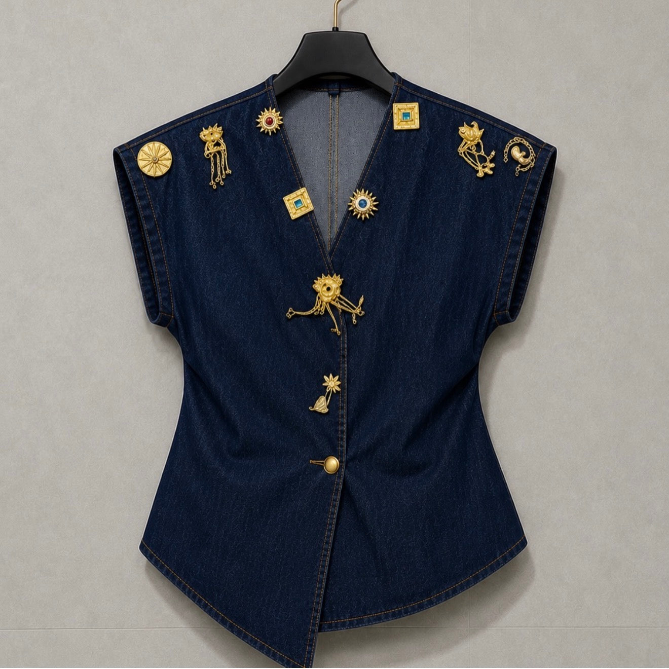 Evil Eye Denim Wrap Top