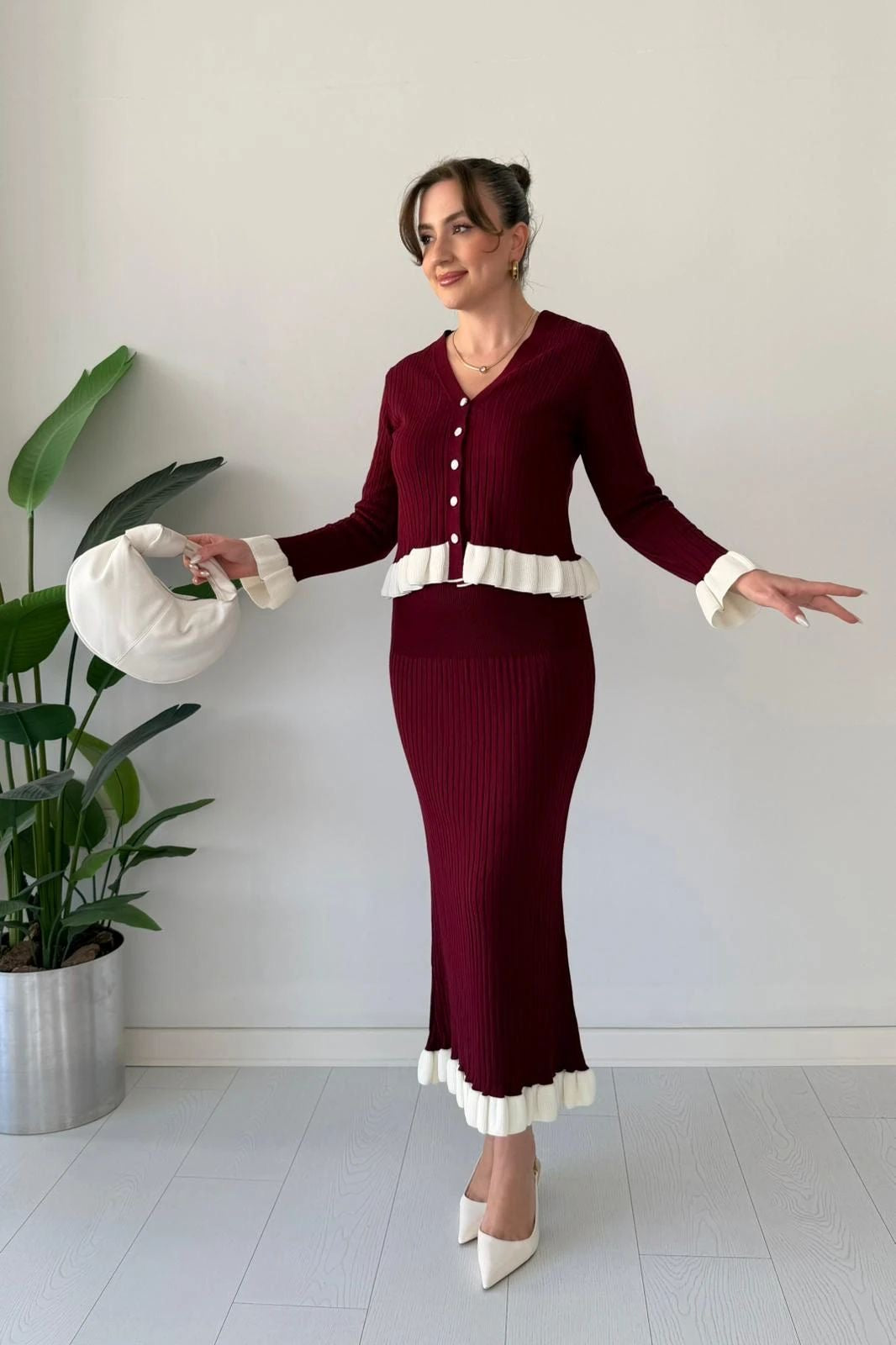 Merlot Ruffle Knit Skirt Set