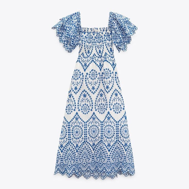 Blue embriodery Dress