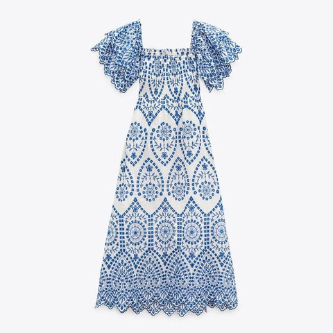 Blue embriodery Dress