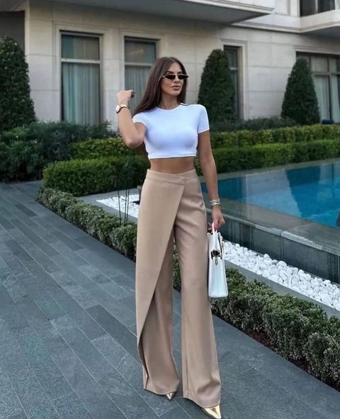 High waist wide leg pants