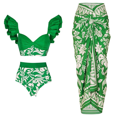 Ruffle Green Floral Swimsuit