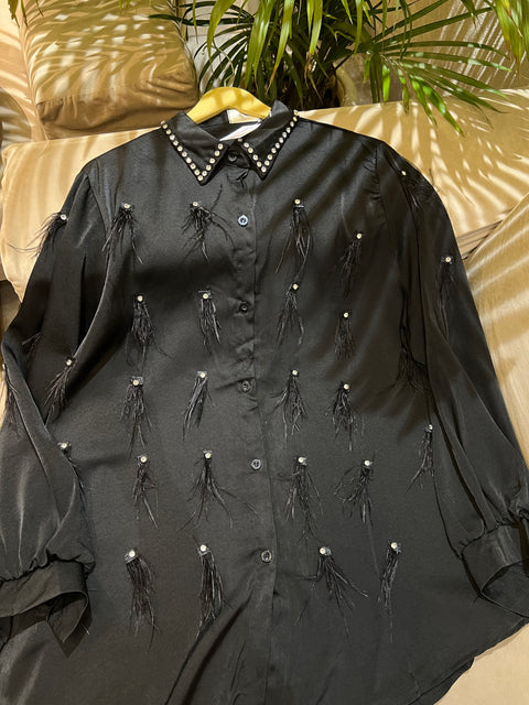 Crystal Embellished Fur Luxe Shirt
