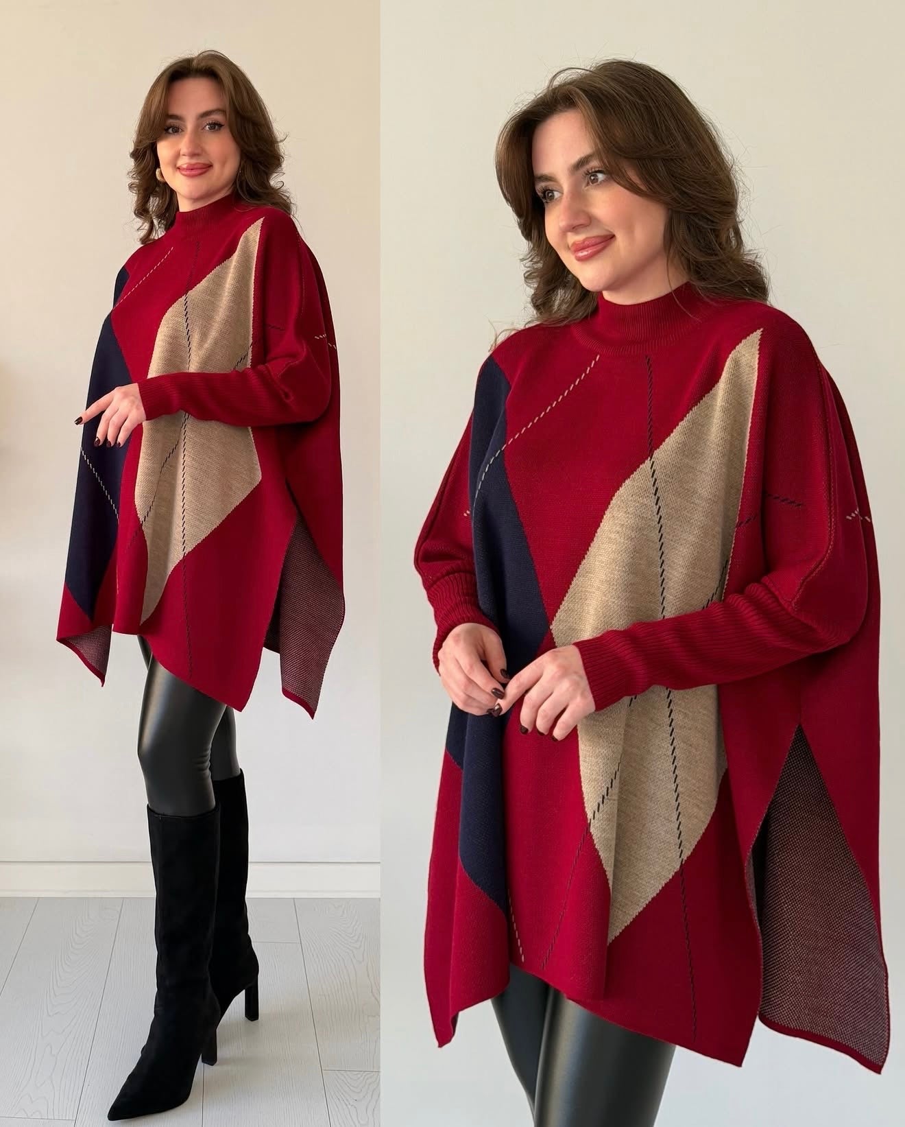 Plaid Knit Poncho