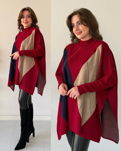 Plaid Knit Poncho