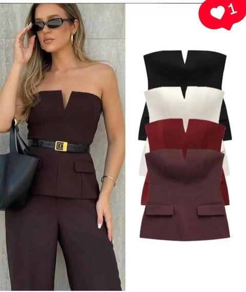 Pocketed Blazer Tube Tops