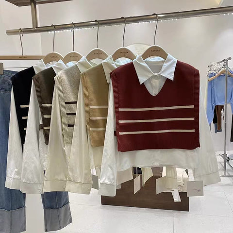 Spring autumn sweater with shirt