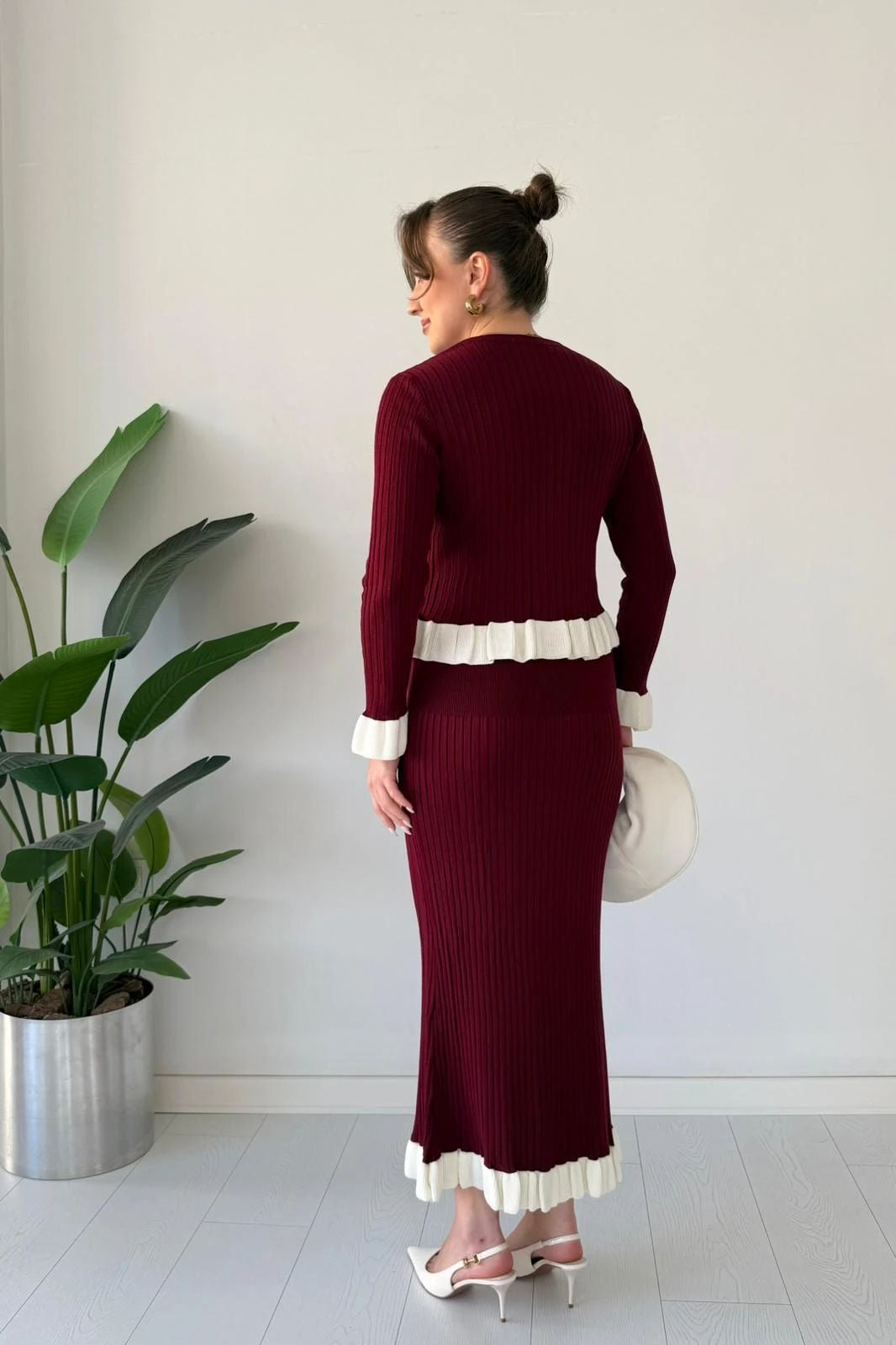 Merlot Ruffle Knit Skirt Set