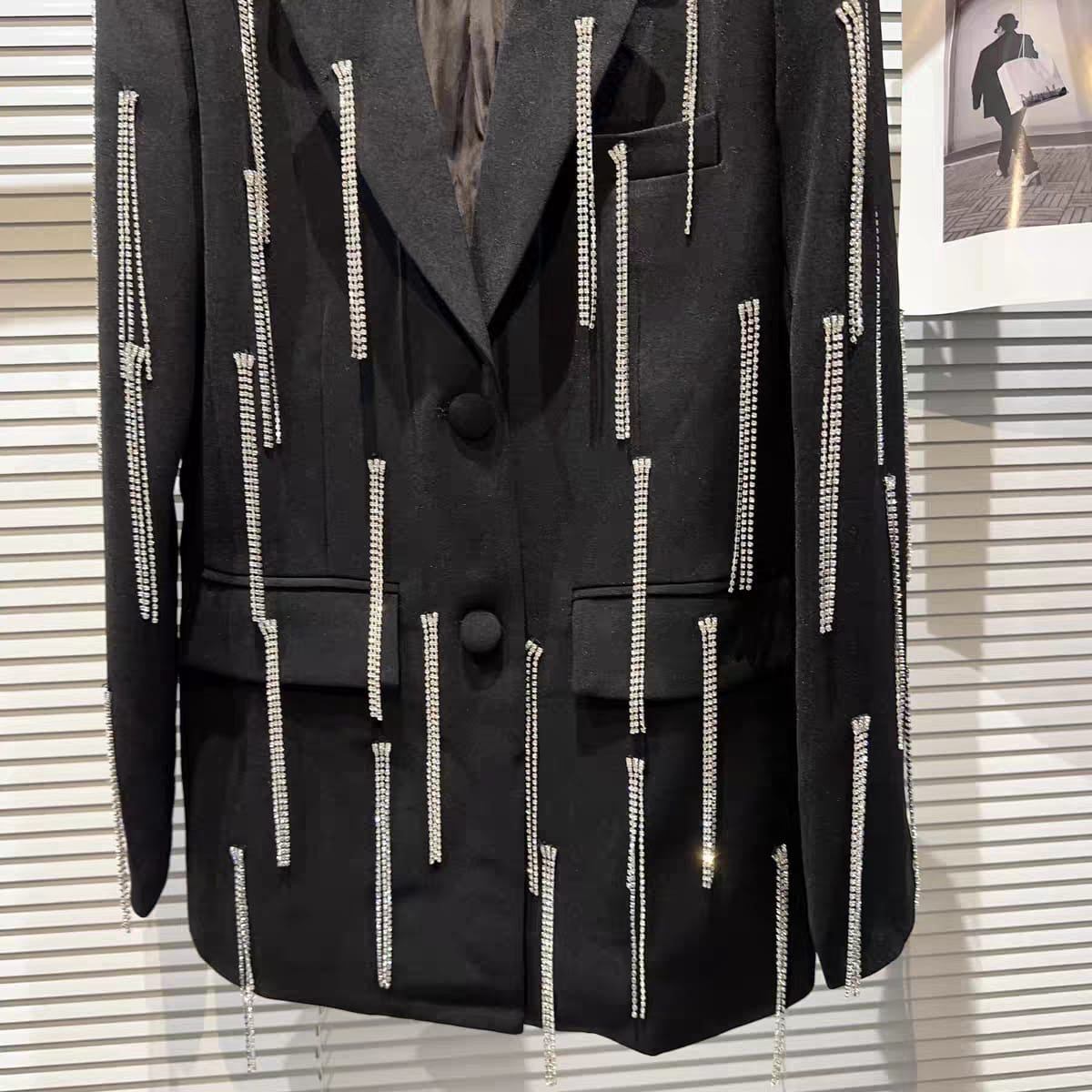 Luxury Rhinestone Fringe Blazer