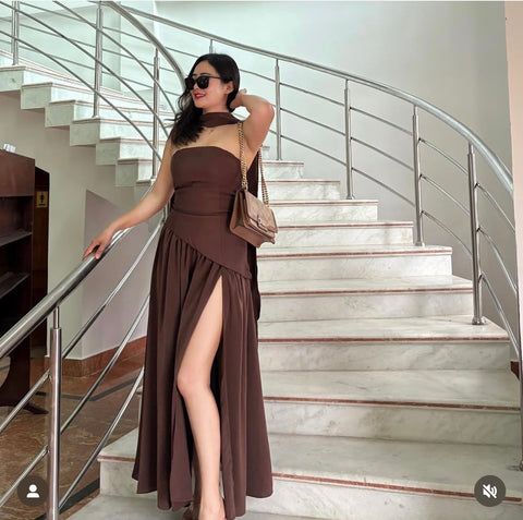 Cocoa Luxe Slit Dress