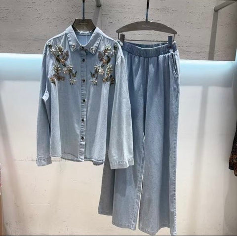 Bloom Stitched Denim Cords Set