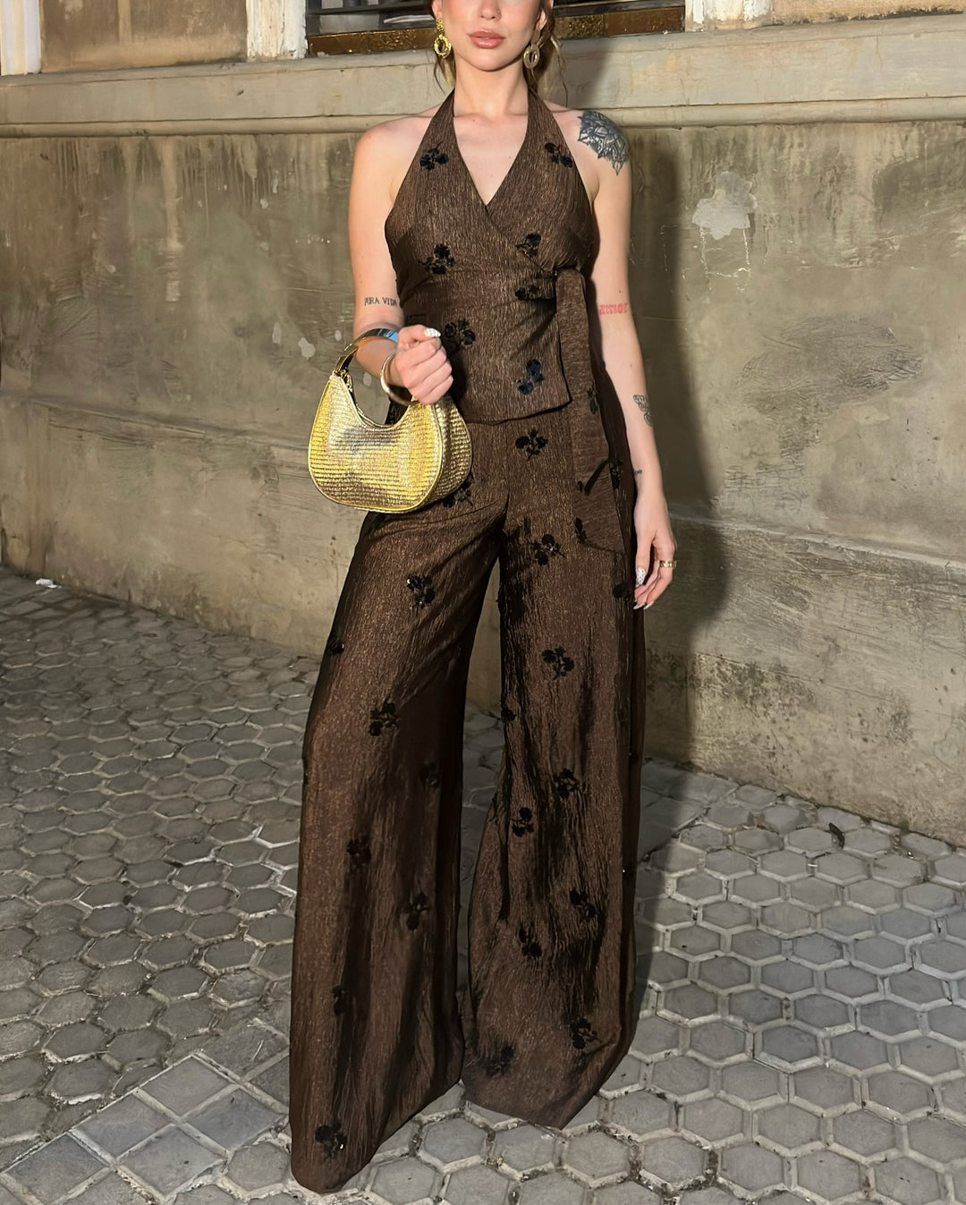 Mocha Fleur Halter Cords Set