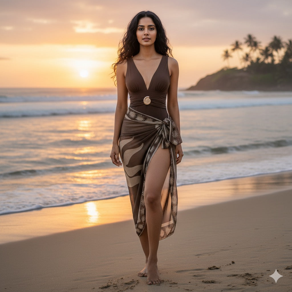 Mocha Luxe Monokini Sarong Set