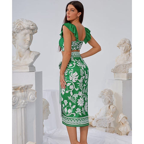 Ruffle Green Floral Swimsuit