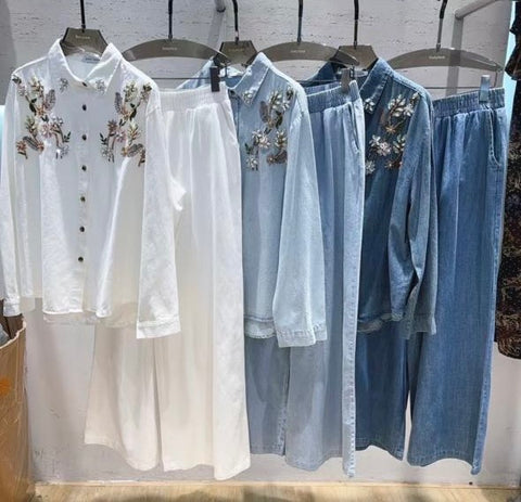 Bloom Stitched Denim Cords Set