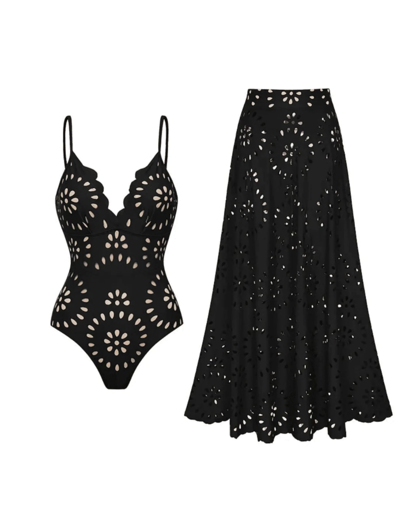 Maio Flower 2 Pc Swimsuit Set (Black)