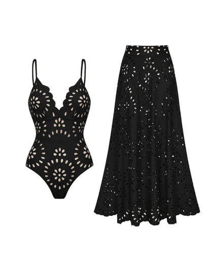 Maio Flower 2 Pc Swimsuit Set (Black)