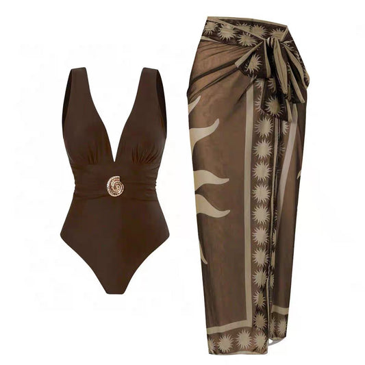 Mocha Luxe Monokini Sarong Set