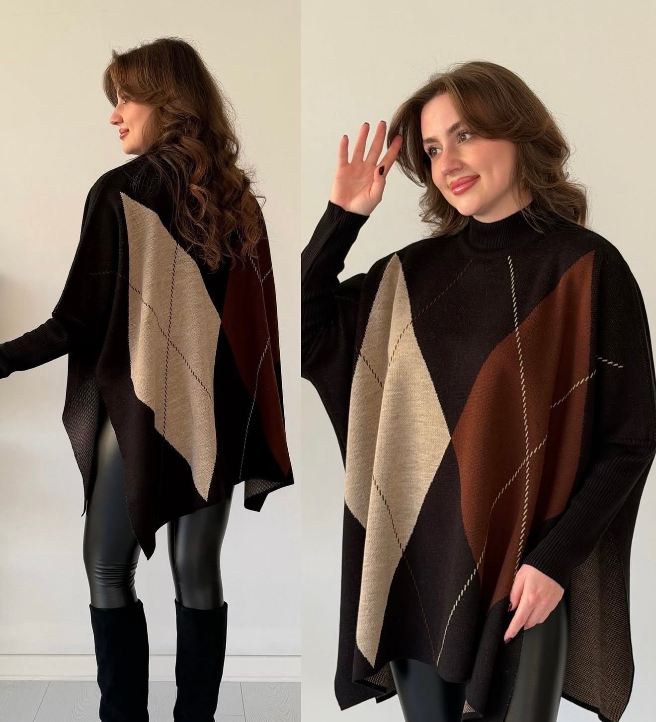 Plaid Knit Poncho