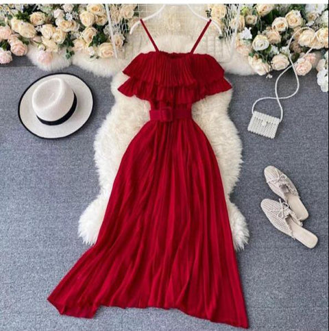 Pleated Ruffle Belt Dress