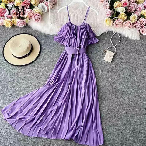 Pleated Ruffle Belt Dress