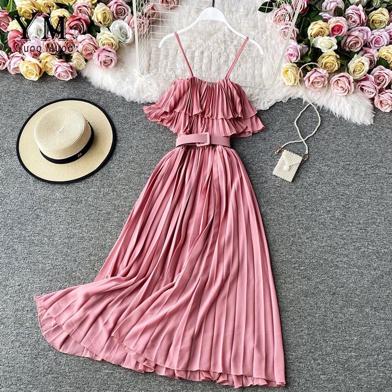 Pleated Ruffle Belt Dress