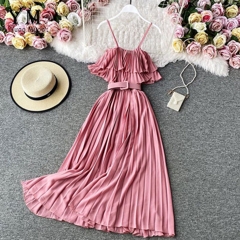 Pleated Ruffle Belt Dress