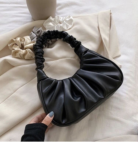 Pleated Leather Tote  Bag