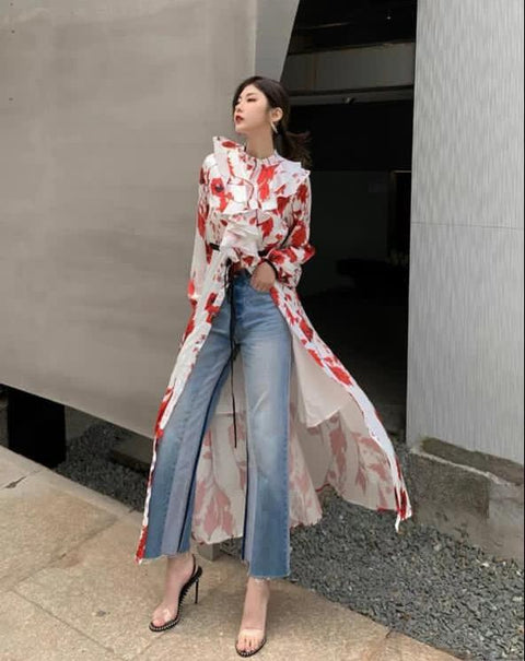 Luxury Floral Ruffle Slit Dress