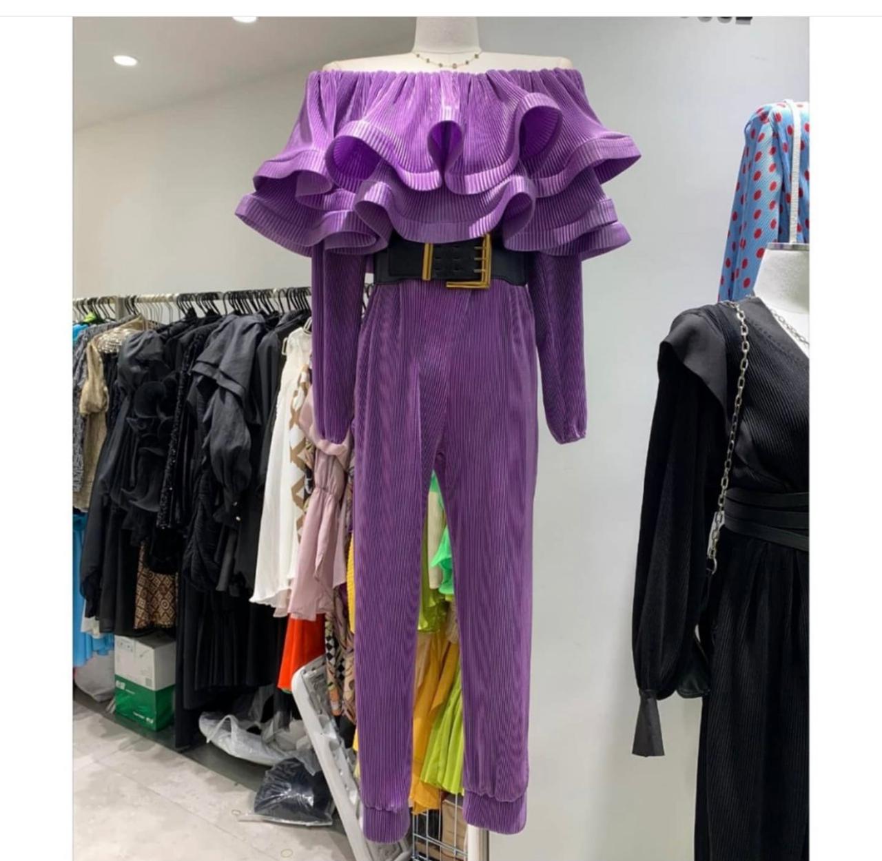 Off Shoulder Pleated Ruffle Jumpsuit