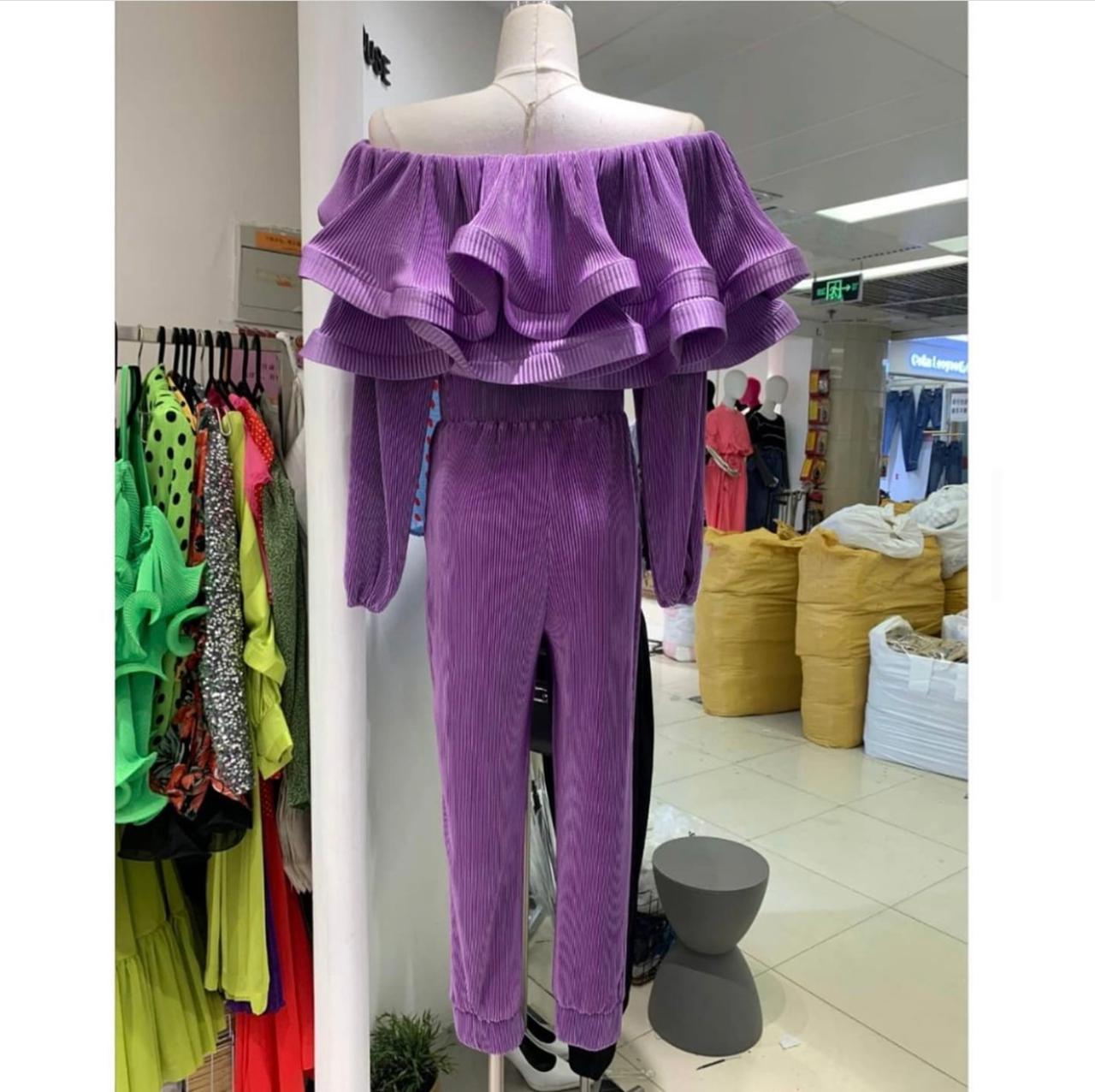 Off Shoulder Pleated Ruffle Jumpsuit