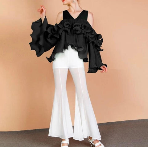 Tropical Draped Ruffle Top