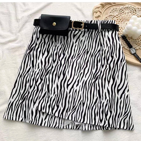 Zebra print bag belted skirt