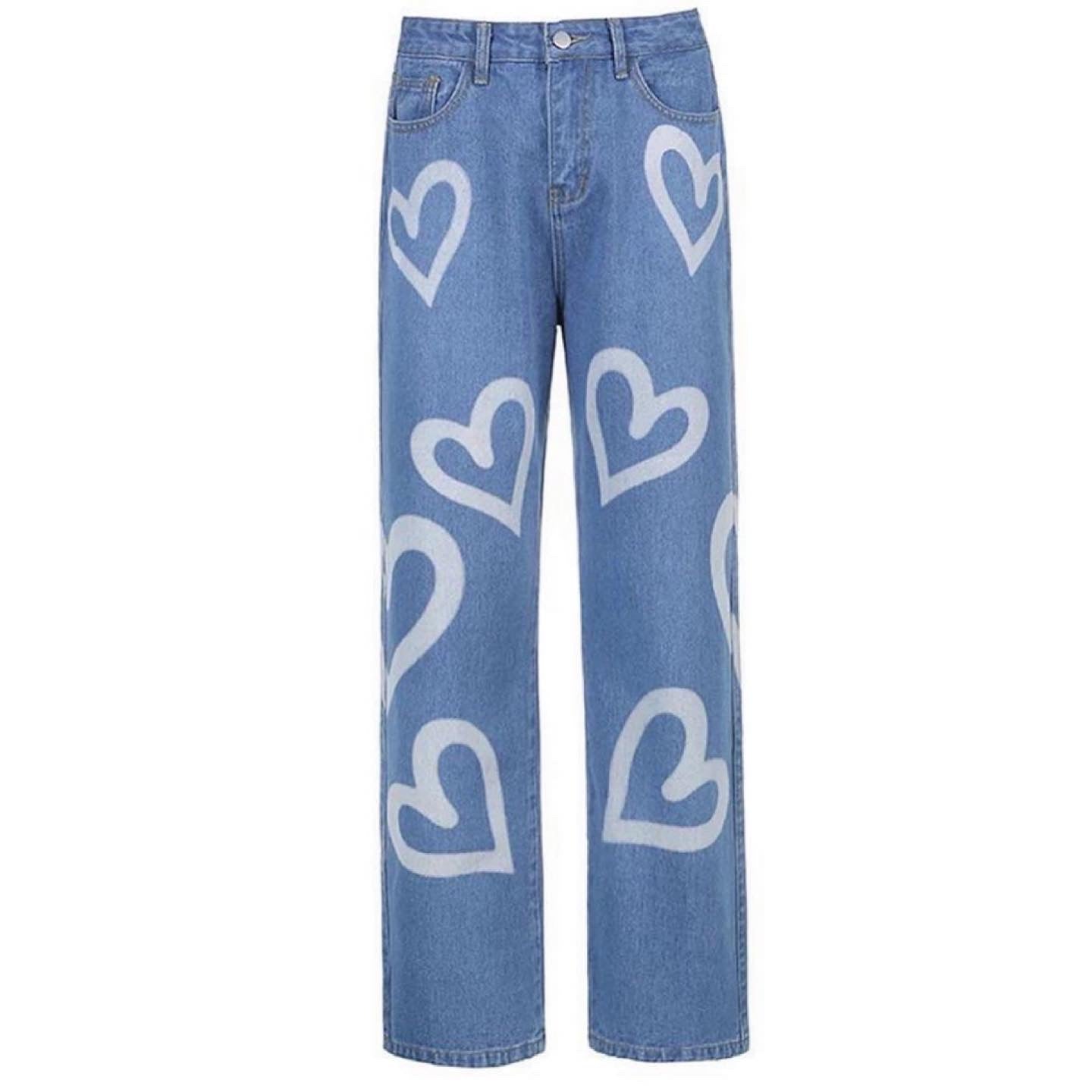 Denim heart flared pants