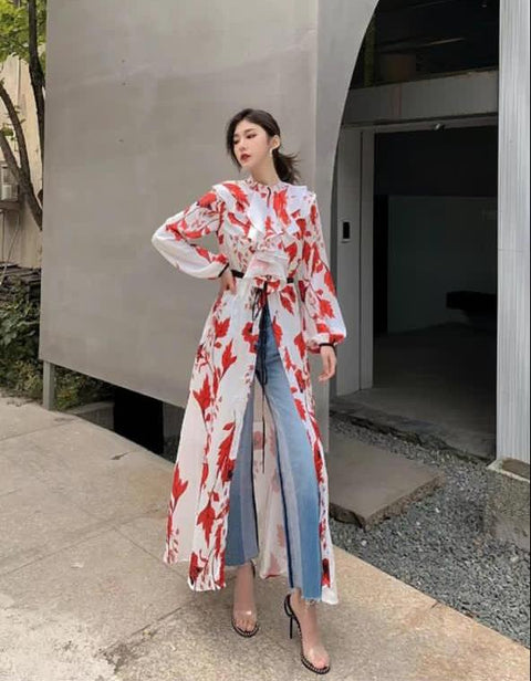 Luxury Floral Ruffle Slit Dress