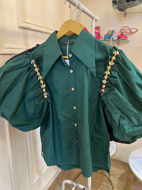 Embellished Puff Sleeve Shirt