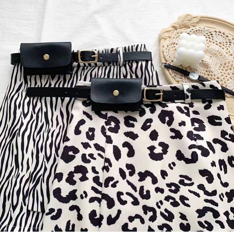 Zebra print bag belted skirt