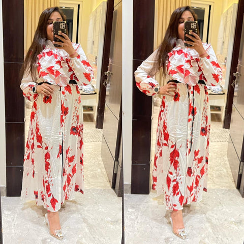 Luxury Floral Ruffle Slit Dress