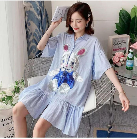 Bunny Sequins Shirt Dress