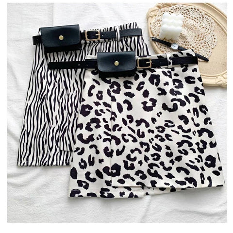 Zebra print bag belted skirt