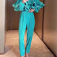 Off Shoulder Pleated Ruffle Jumpsuit
