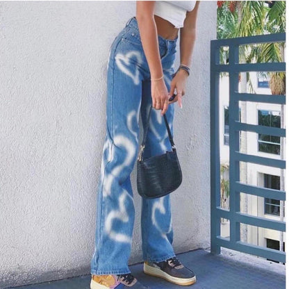 Denim heart flared pants