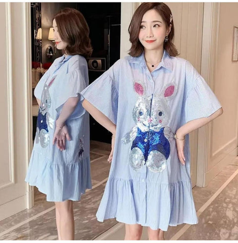 Bunny Sequins Shirt Dress
