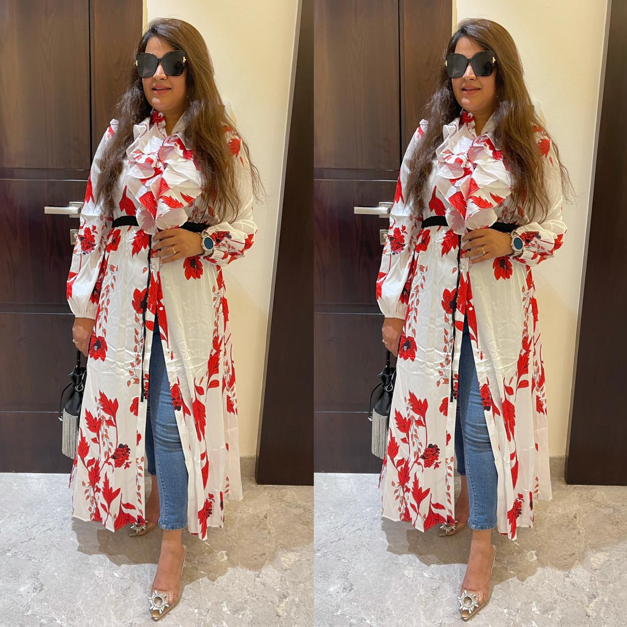 Luxury Floral Ruffle Slit Dress