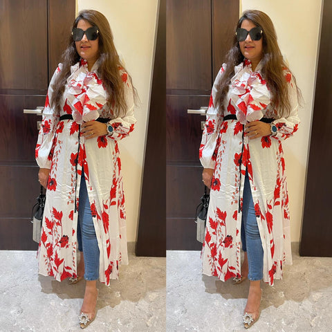 Luxury Floral Ruffle Slit Dress