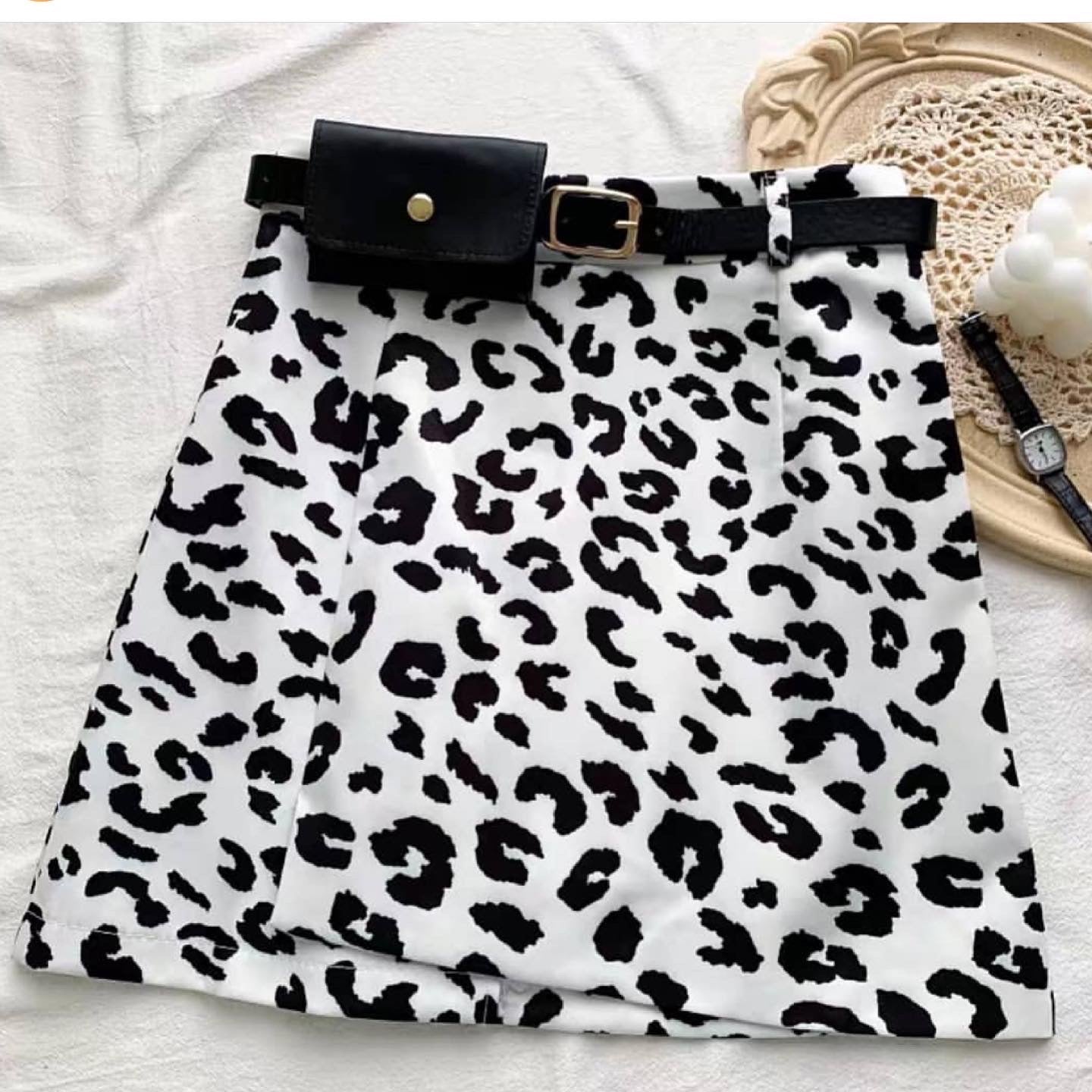 Zebra print bag belted skirt