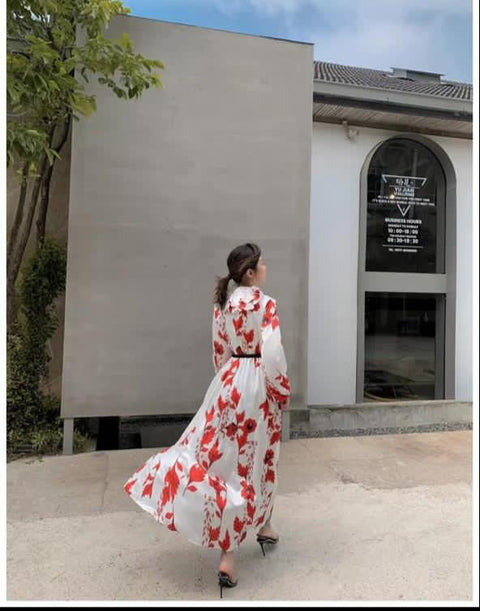 Luxury Floral Ruffle Slit Dress