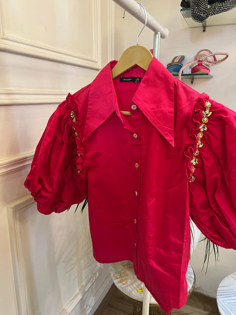 Embellished Puff Sleeve Shirt