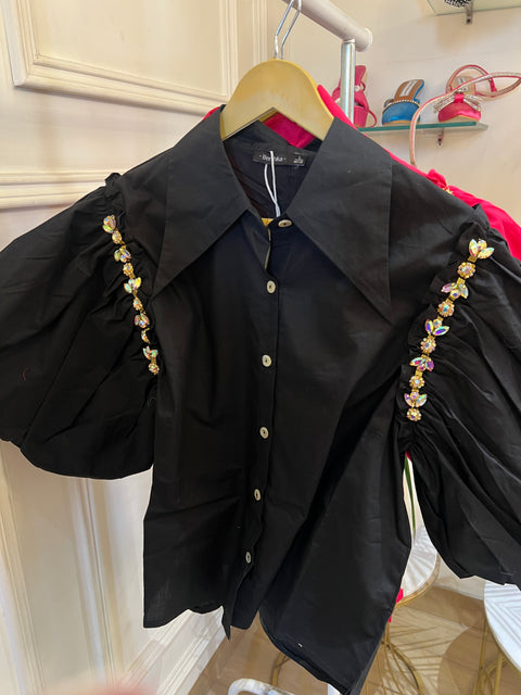 Embellished Puff Sleeve Shirt